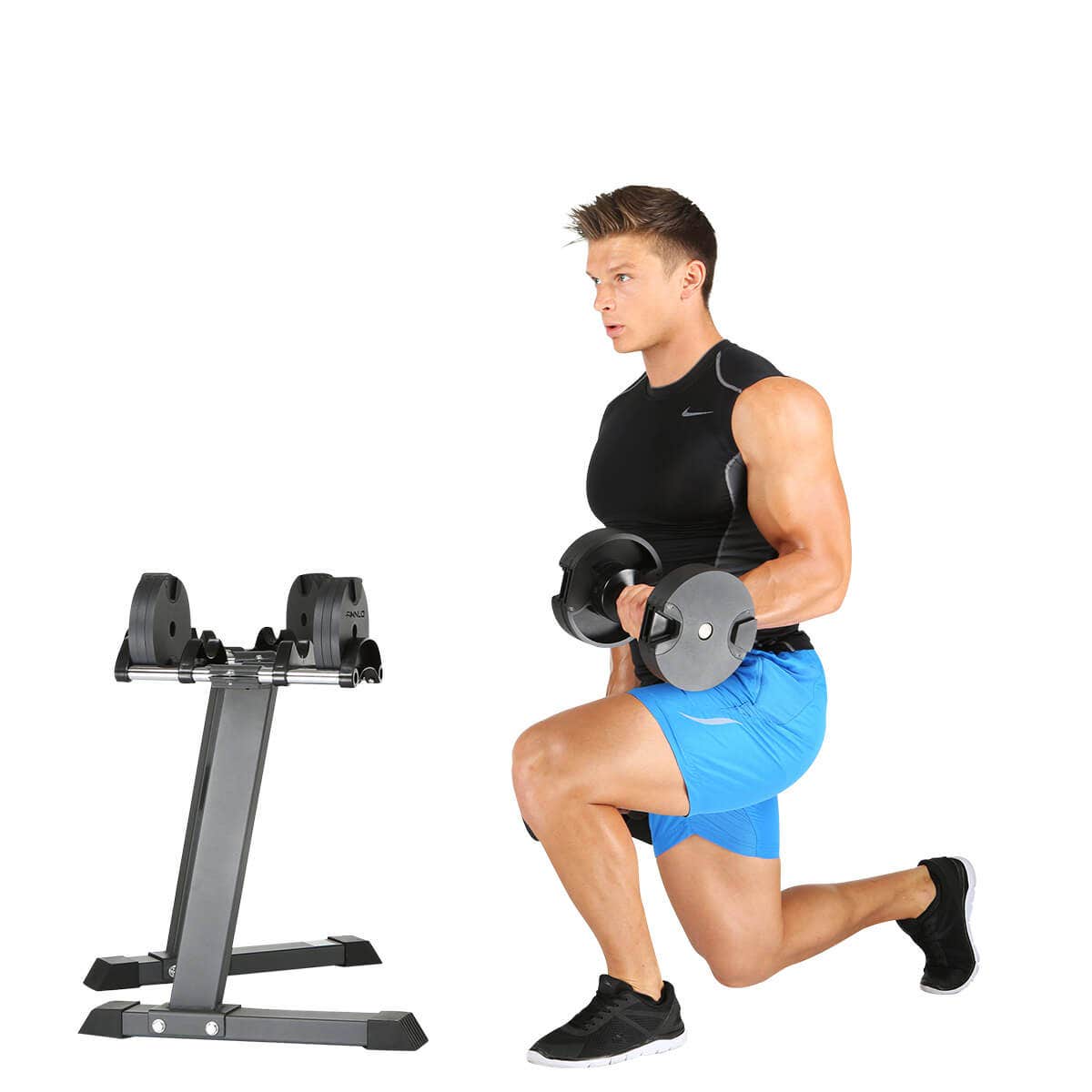 Man trains with Smartlock dumbbell set Man trains with Smartlock dumbbell set